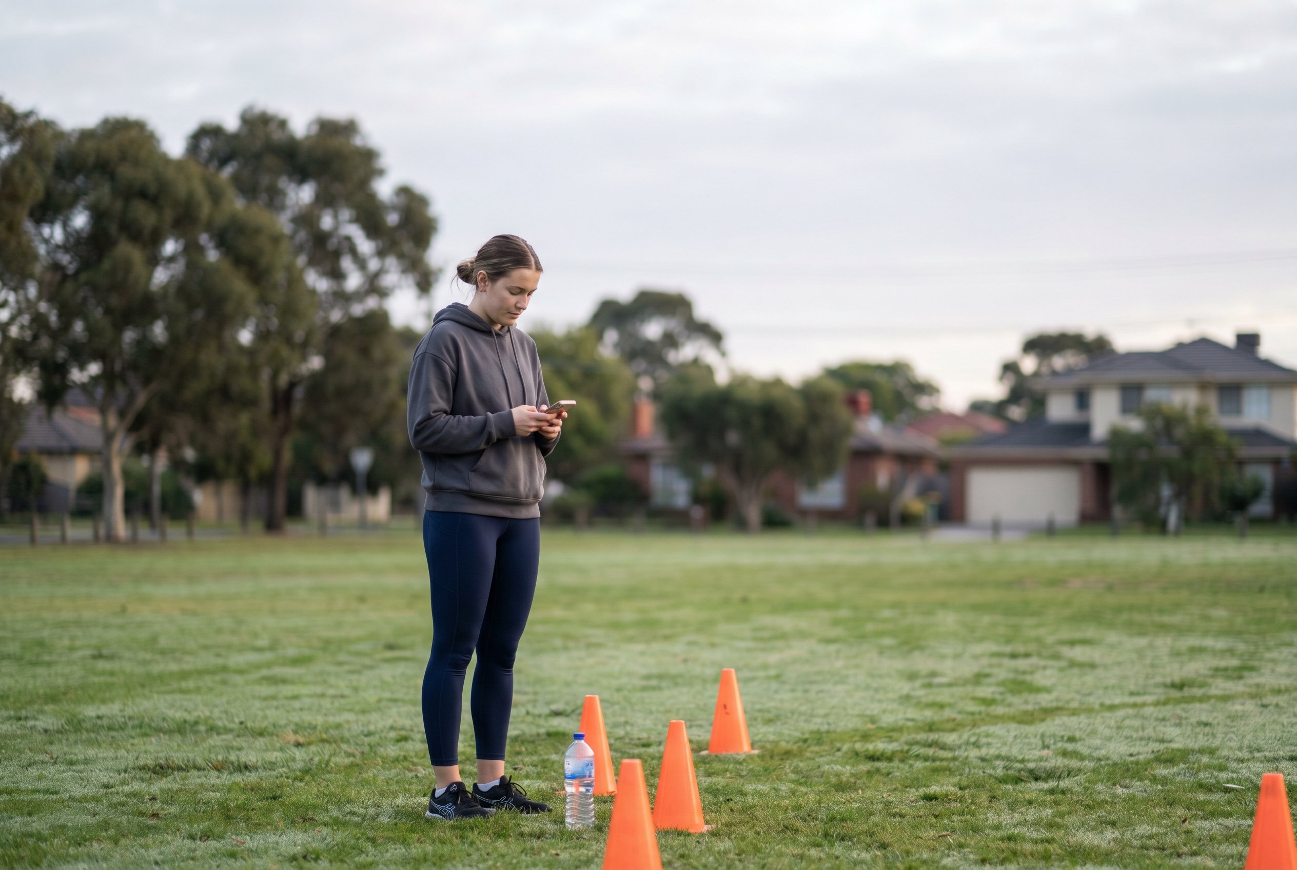 Candidate following her online NSW Police fitness test program at a local park