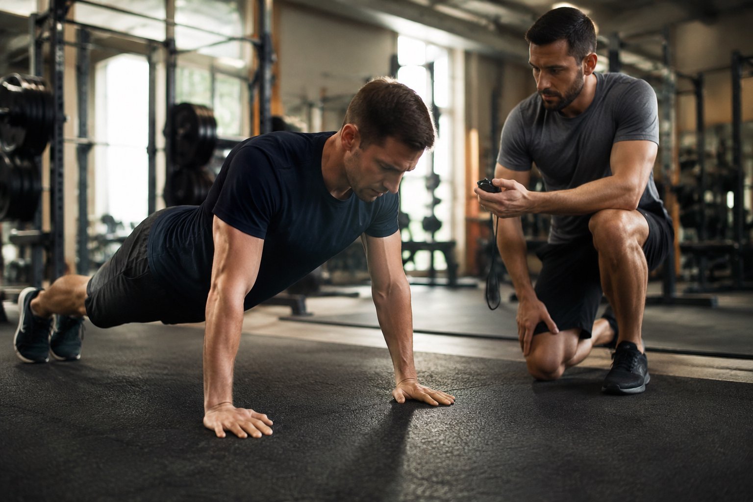 Coach counting push-up cadence during NSW Police fitness test preparation