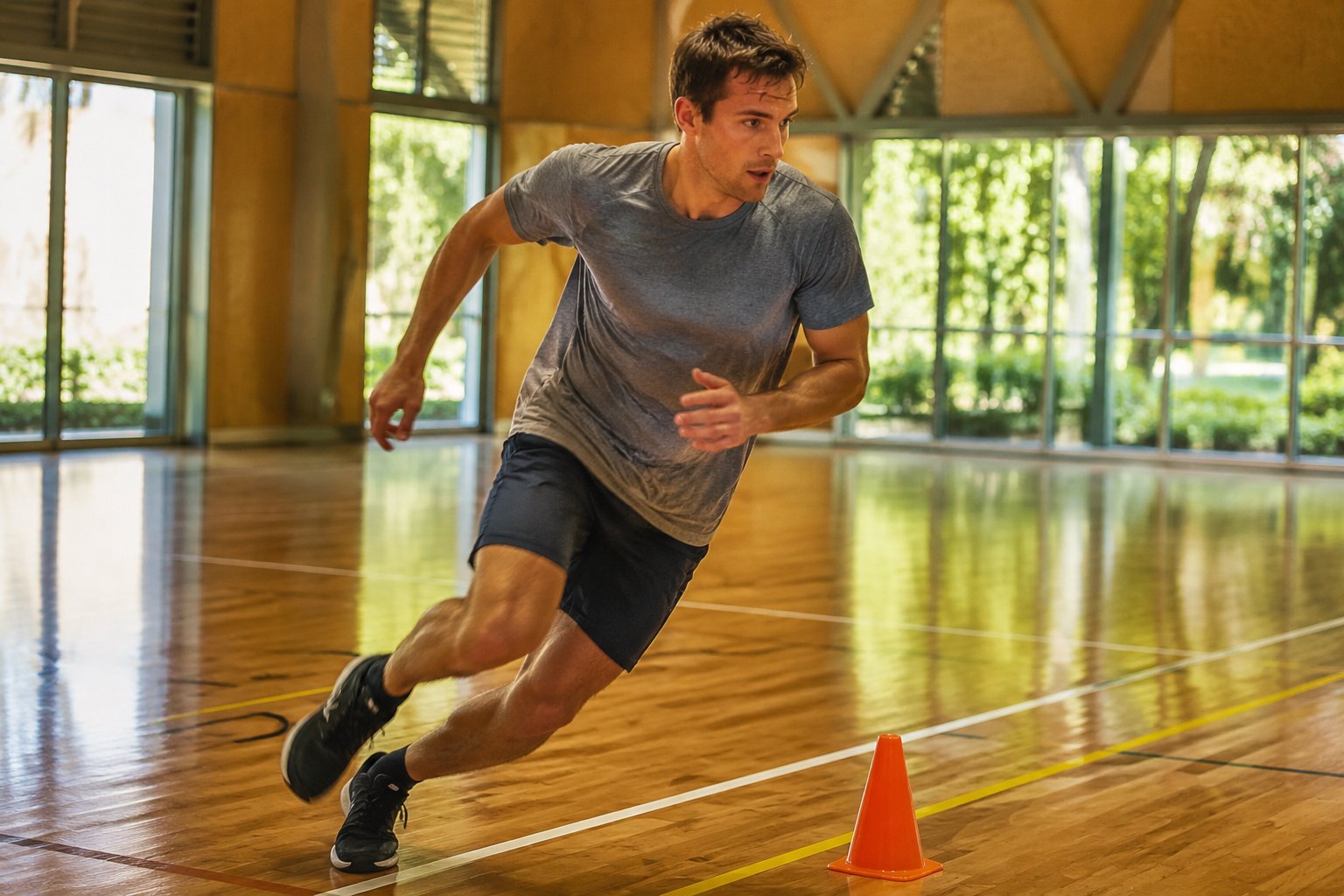 Sydney candidate sprinting a 20-metre shuttle run while training for the NSW Police fitness test beep test